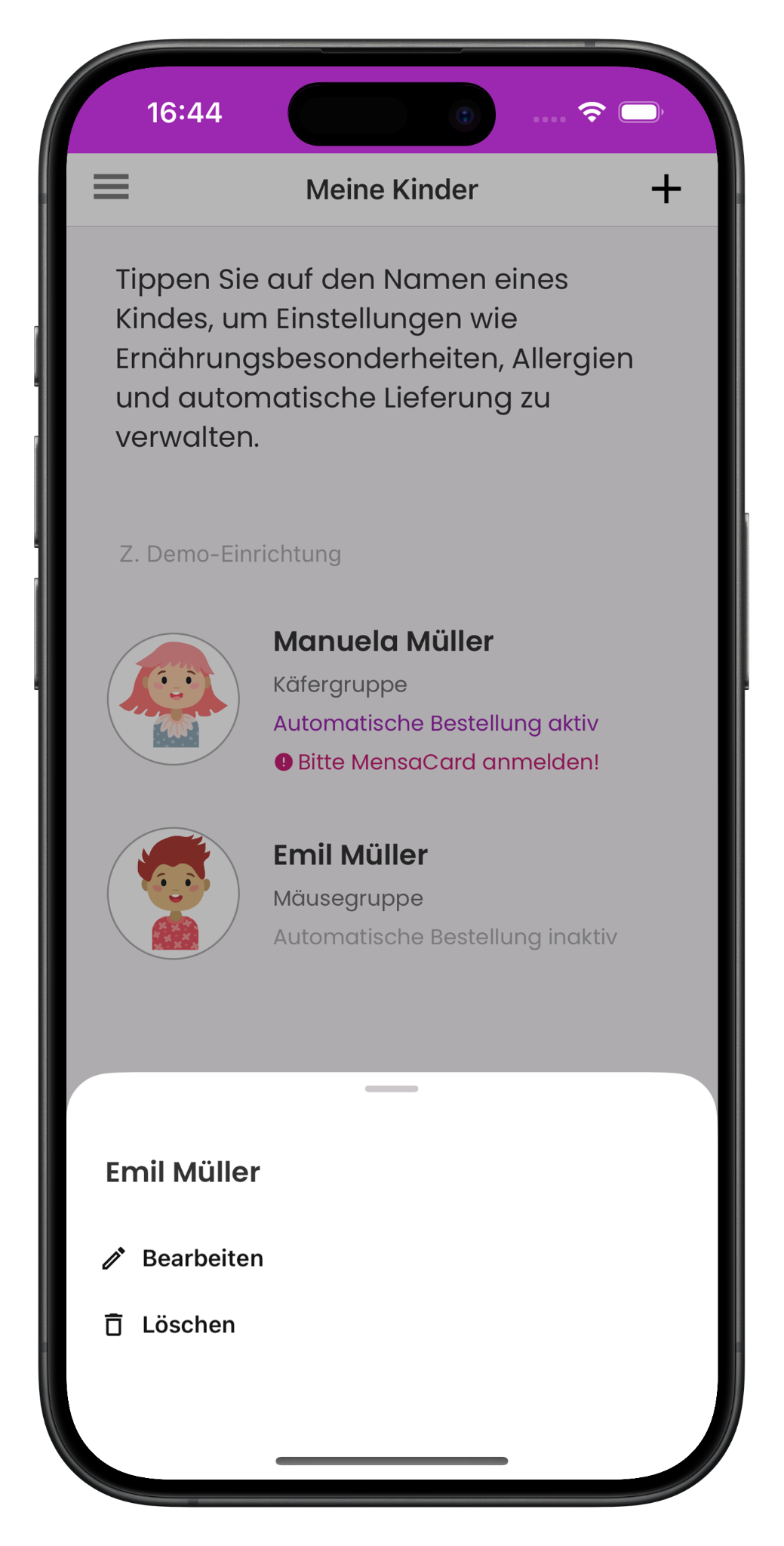 Verwaltung mehrerer Kinder in LilaLöffel