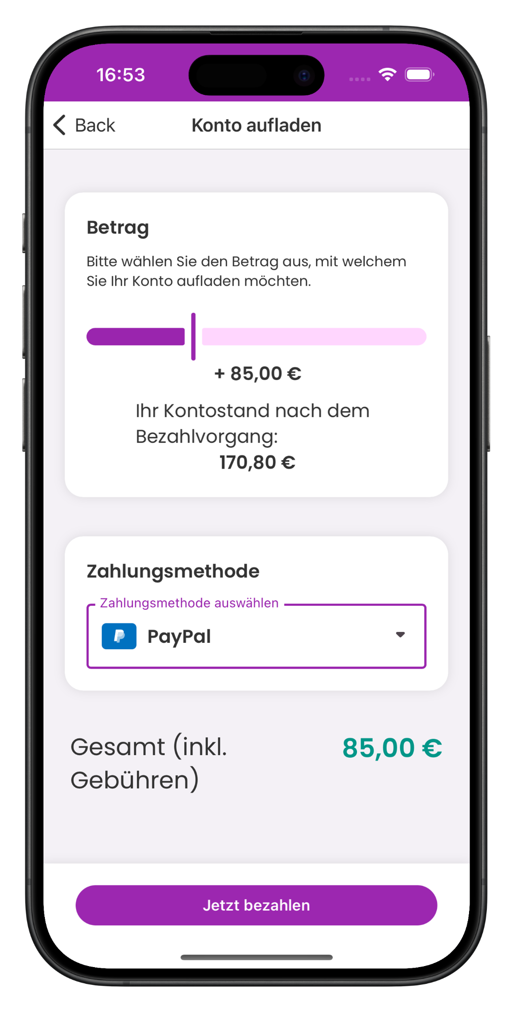 Kontoaufladung in der LilaLöffel App